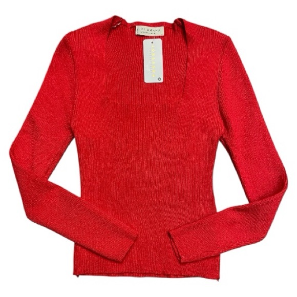 Red Square Neck Ribbed Sweater NWT - Picture 7 of 10